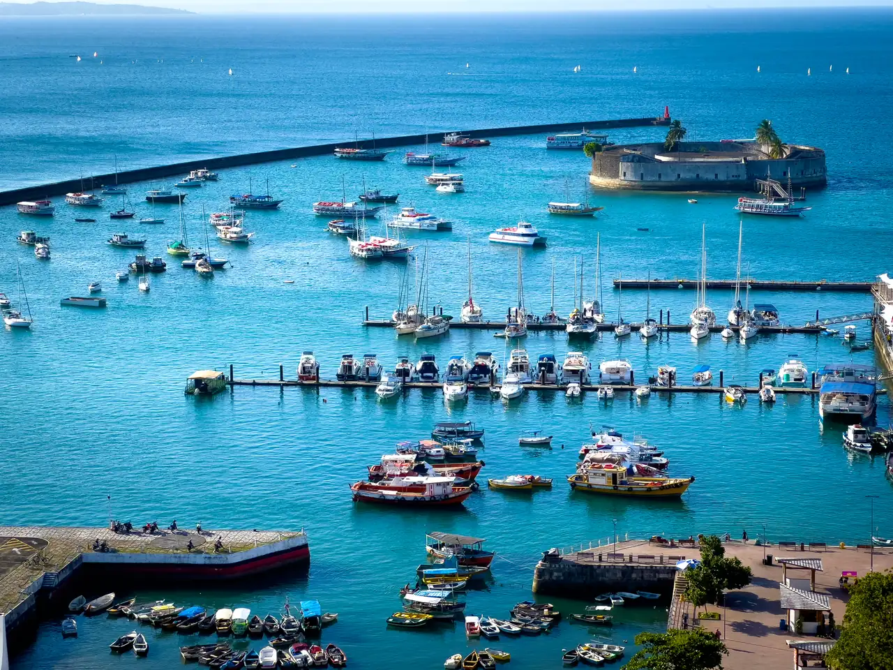 Boats at Porto da Barra marina in Salvador, Bahia